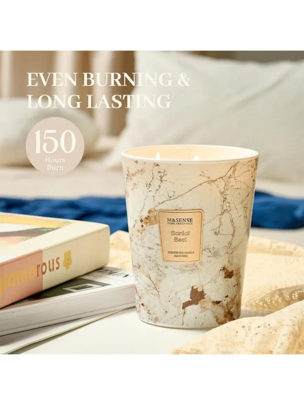 Extra Large 35oz Santal Scented 3-Wick Candle | Long Lasting Aromatherapy Decor